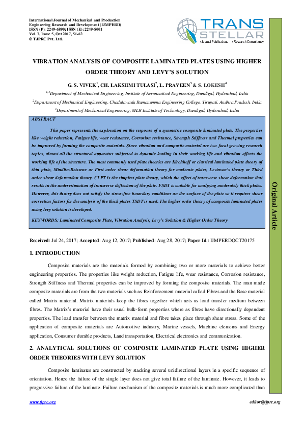 (PDF) VIBRATION ANALYSIS OF COMPOSITE LAMINATED PLATES USING HIGHER ...