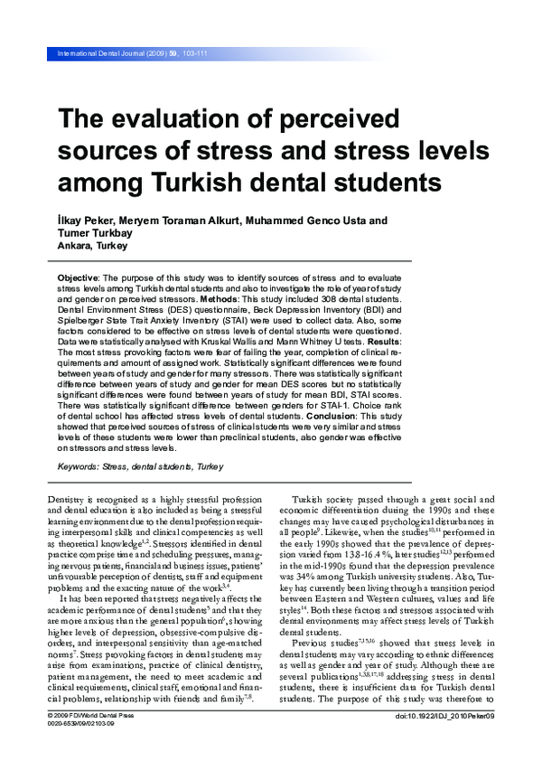 (PDF) The evaluation of perceived sources of stress and stress levels ...