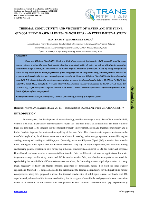 (PDF) THERMAL CONDUCTIVITY AND VISCOSITY OF WATER AND ETHYLENE GLYCOL ...