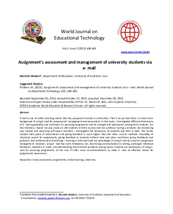 Pdf Assignment S Assessment And Management Of University Students Via Pdf Assignment S Assessment And Management Of University Students Via