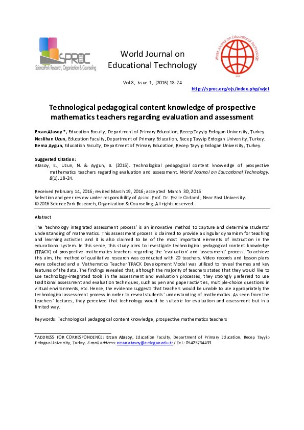 (PDF) Technological pedagogical content knowledge of prospective ...