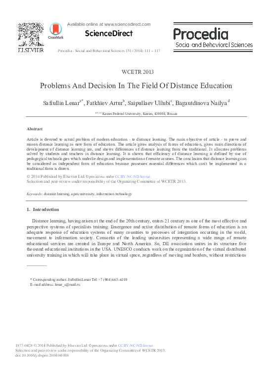(PDF) Problems And Decision In The Field Of Distance Education