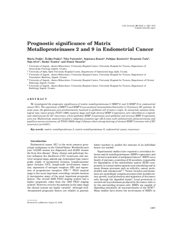 (PDF) Prognostic significance of matrix metalloproteinases 2 and 9 in ...