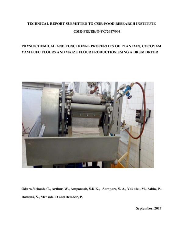 (PDF) PHYSIOCHEMICAL AND FUNCTIONAL PROPERTIES OF PLANTAIN, COCOYAM YAM