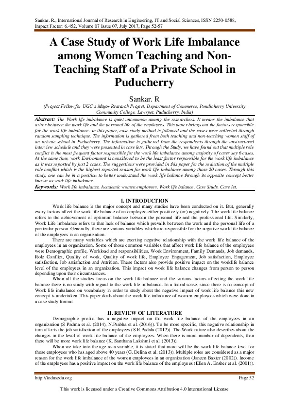(PDF) A Case Study of Work Life Imbalance among Women Teaching and Non ...