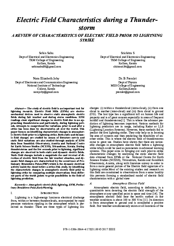(PDF) Electric Field Characteristics during a Thunder storm A REVIEW