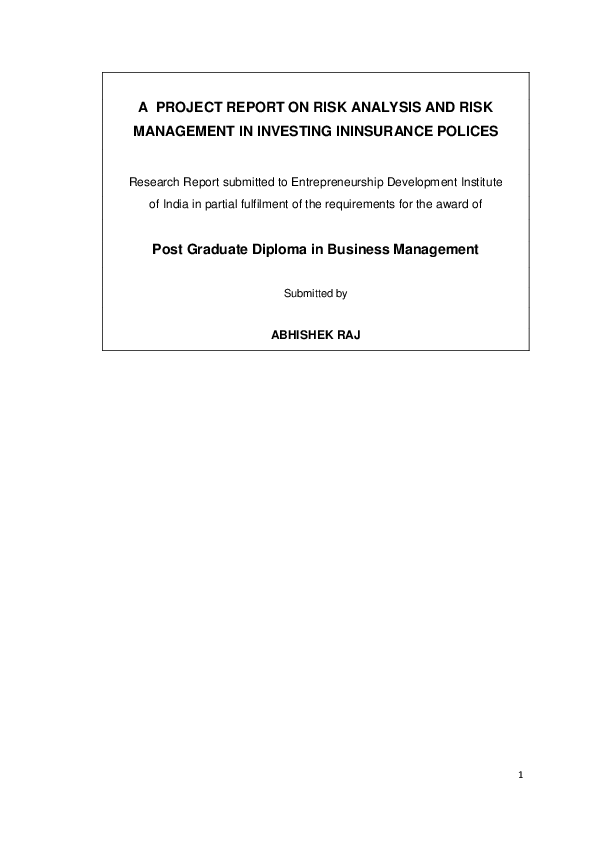 (PDF) A PROJECT REPORT ON RISK ANALYSIS AND RISK MANAGEMENT IN ...