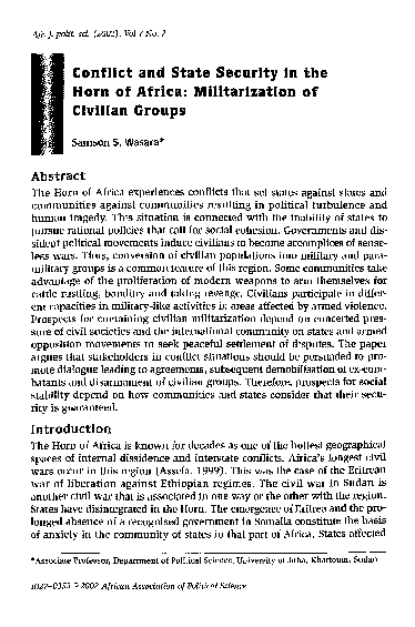 (PDF) Conflict and State Security in the Horn of Africa: Militarization ...