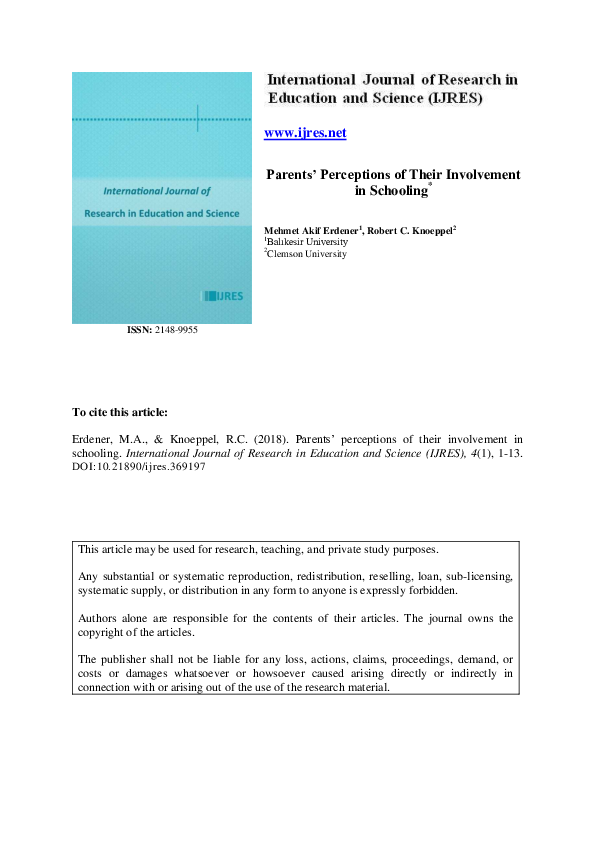 (PDF) Parents' Perceptions of Their Involvement in Schooling
