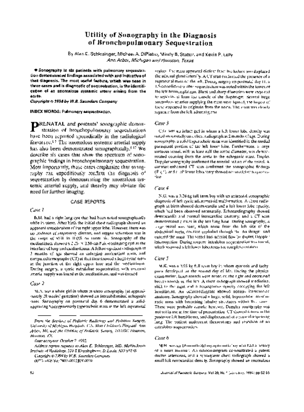 Pdf Utility Of Sonography In The Diagnosis Of Bronchopulmonary Sequestration Michael Dipietro Academia Edu