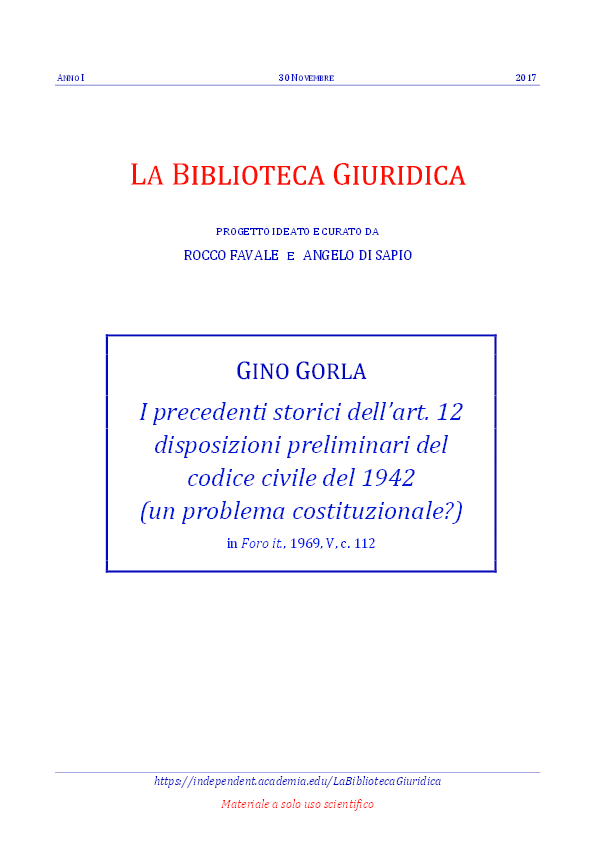 (PDF) Gino Gorla, I precedenti storici dell’art. 12 disposizioni preliminari del codice civile
