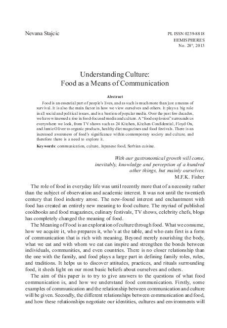 (PDF) Understanding Culture: Food as a Means of Communication 5 Nevana ...