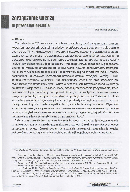 (PDF) Zarządzanie wiedzą w przedsiębiorstwie