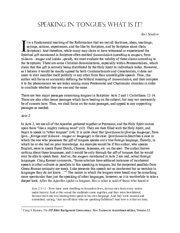 (PDF) Speaking in Tongues What is it? Joel Senders Academia.edu