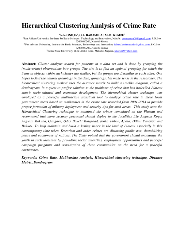 (DOC) Hierarchical Clustering Analysis of Crime Rate