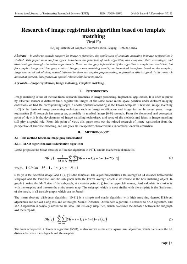 (PDF) Research of image registration algorithm based on template ...