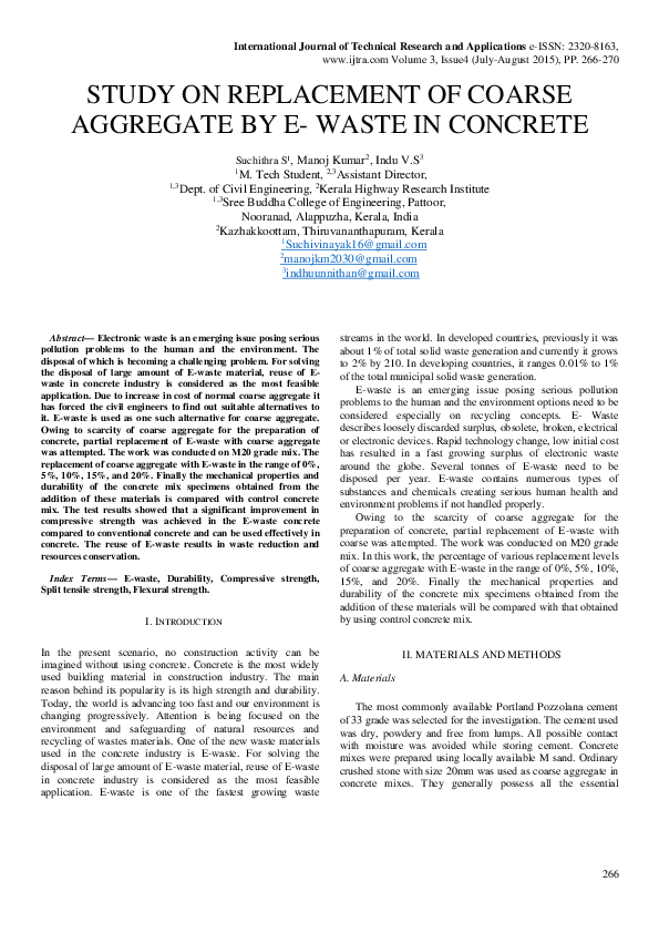 (PDF) STUDY ON REPLACEMENT OF COARSE AGGREGATE BY E-WASTE IN CONCRETE