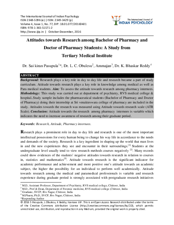 (PDF) Attitudes towards Research among Bachelor of Pharmacy and Doctor ...