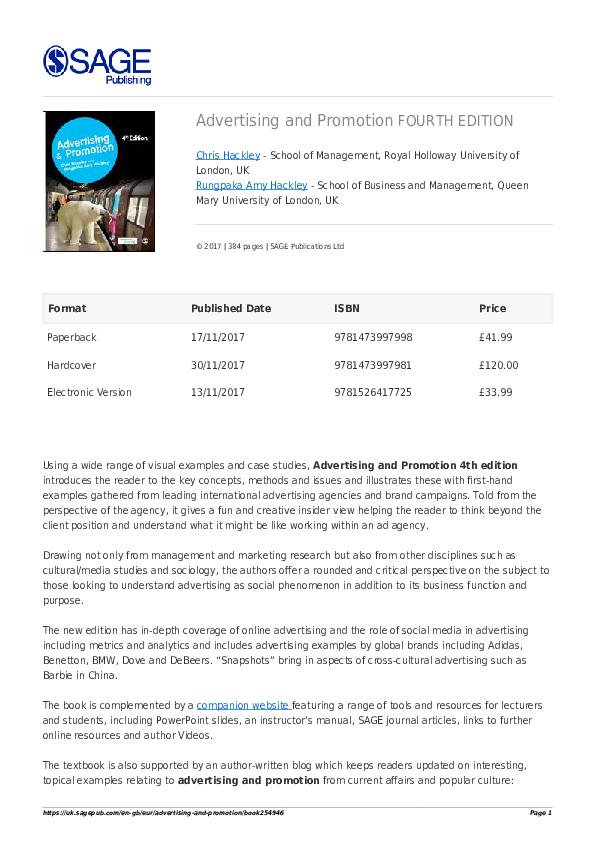 (PDF) Advertising and Promotion 4th Edition 2018 sample chapter
