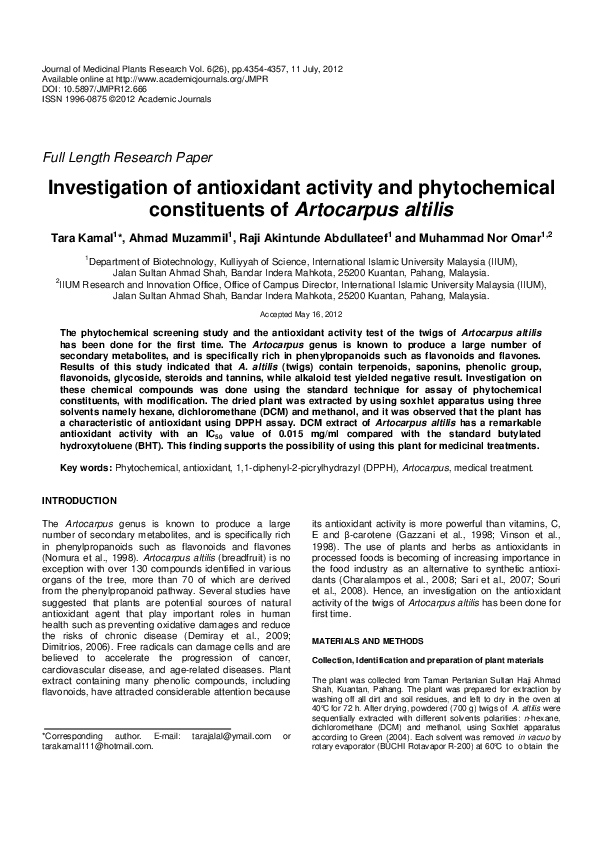 (PDF) Investigation of antioxidant activity and phytochemical ...
