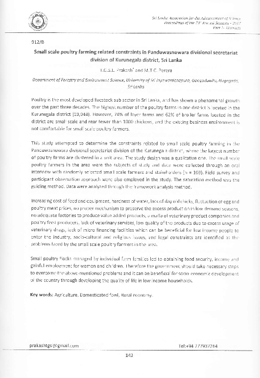 (PDF) Small scale poultry farming related constraints in Panduwasnuwara