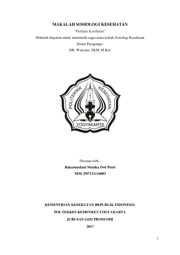Doc Kementrian Kesehatan Republik Indonesia Poltekkes Kemenkes Yogyakarta Bahariandani Monika Dwi Putri Academia Edu