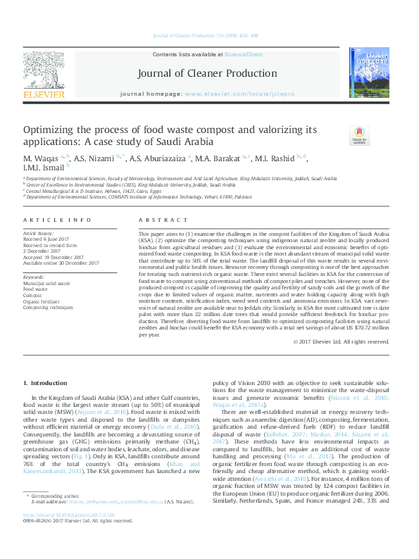 (PDF) Optimizing the process of food waste compost and valorizing its ...