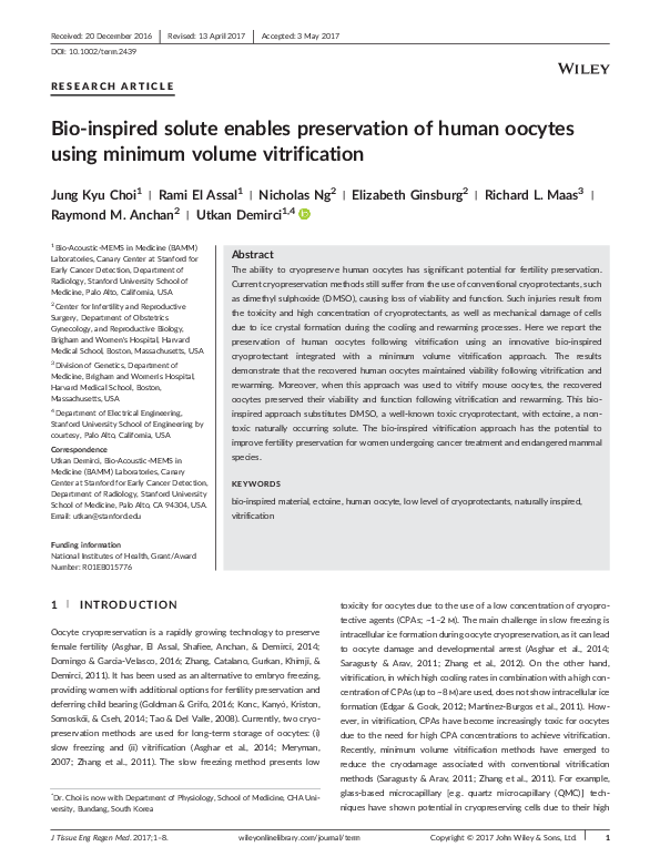 (PDF) Bio-inspired Solute Enables Preservation of Human Oocytes using ...
