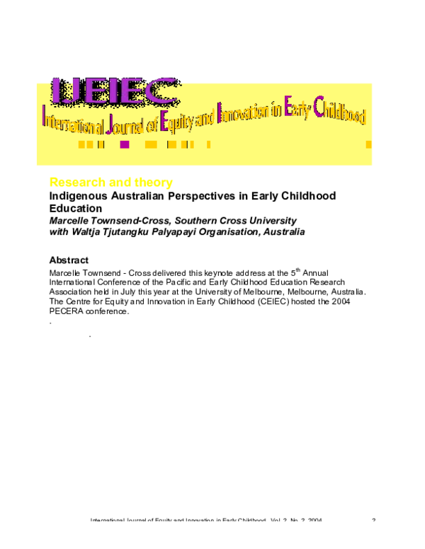 (PDF) Indigenous Australian Perspectives in Early Childhood Education