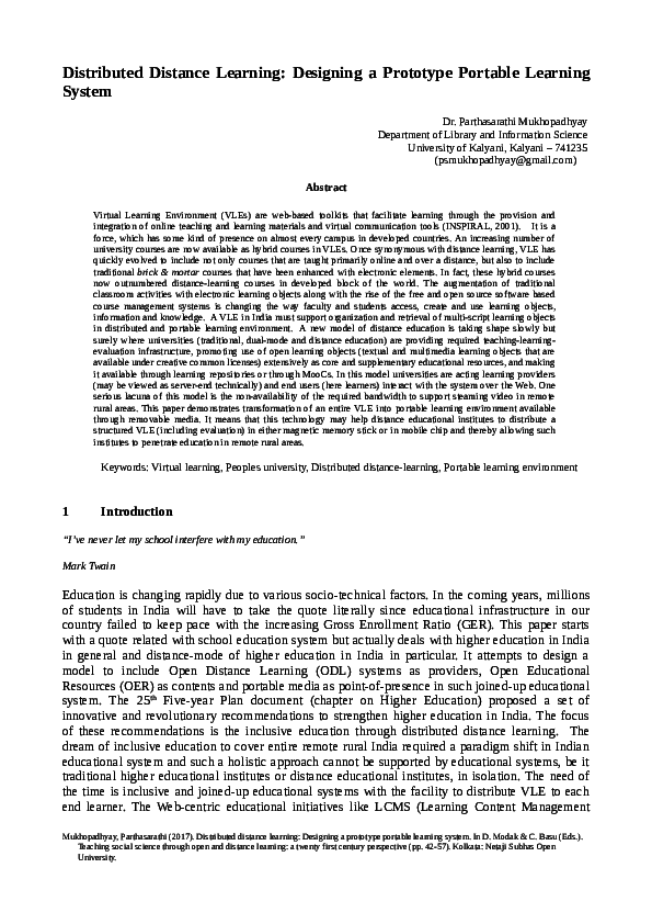 (PDF) Distributed Distance Learning: Designing a Prototype Portable ...