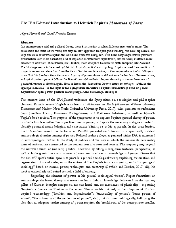 (PDF) Introduction to Heinrich Popitz's 'Phenomena of Power'