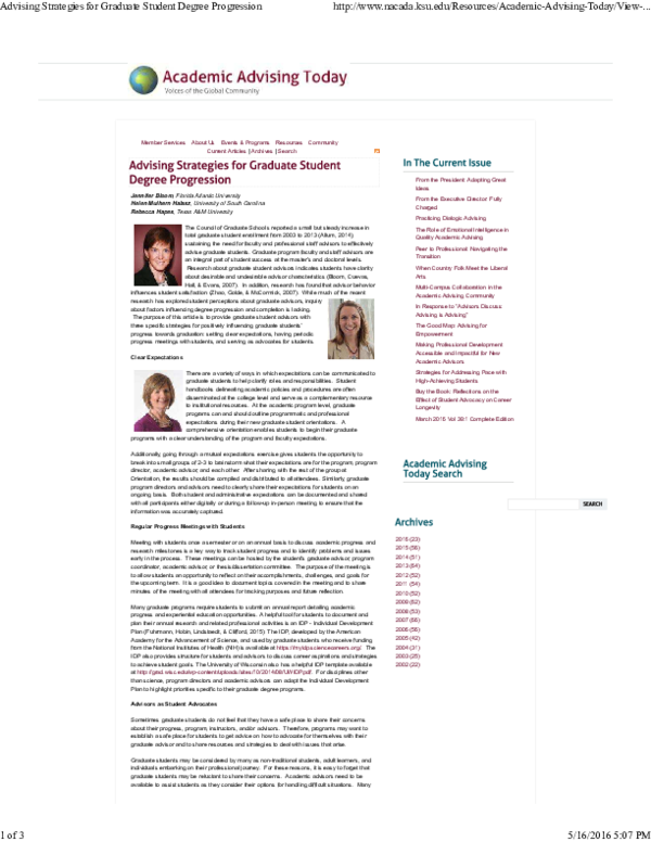 (PDF) Advising Strategies for Graduate Student Degree Progression