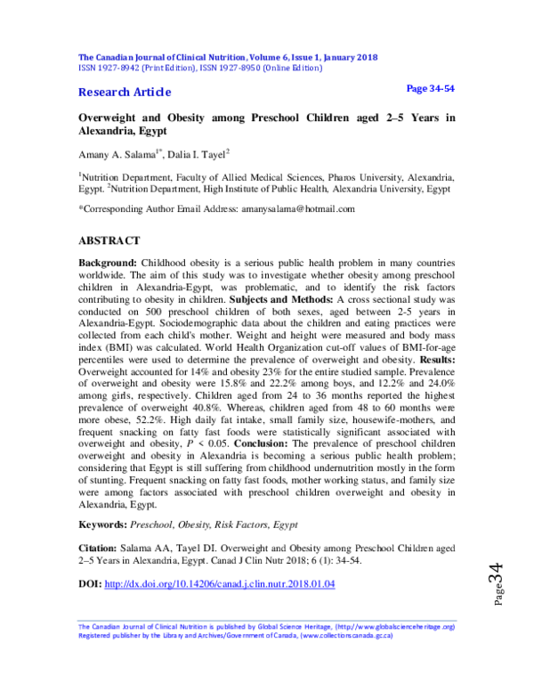 (PDF) Overweight and Obesity among Preschool Children aged 2–5 Years in ...