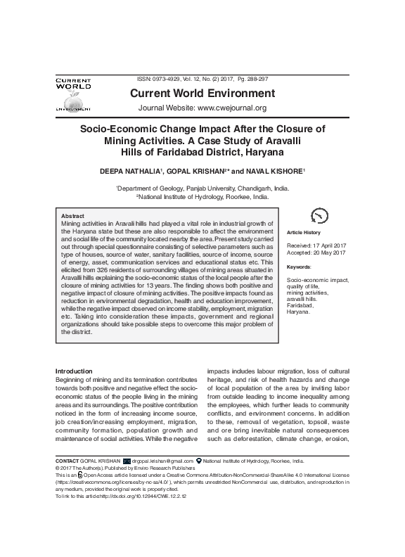 (PDF) Socio-Economic Change Impact After the Closure of Mining ...