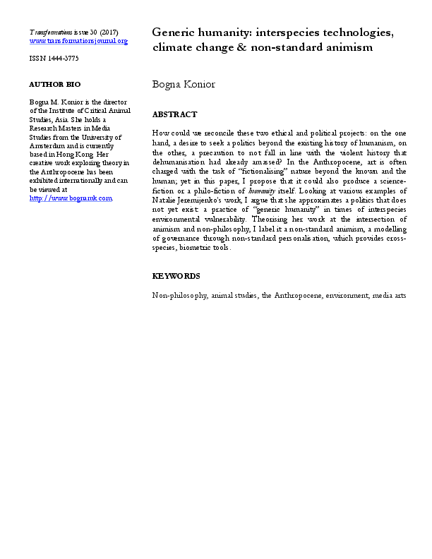 (PDF) Generic Humanity: Interspecies Technologies, Climate Change & Non ...