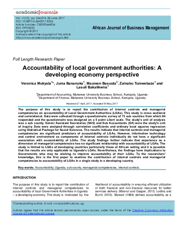 (PDF) Accountability of local government authorities: A developing ...