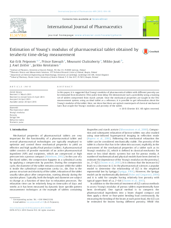 (PDF) Estimation of Young's modulus of pharmaceutical tablet obtained ...