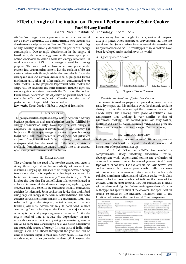 (PDF) Effect of Angle of Inclination on Thermal Performance of Solar Cooker