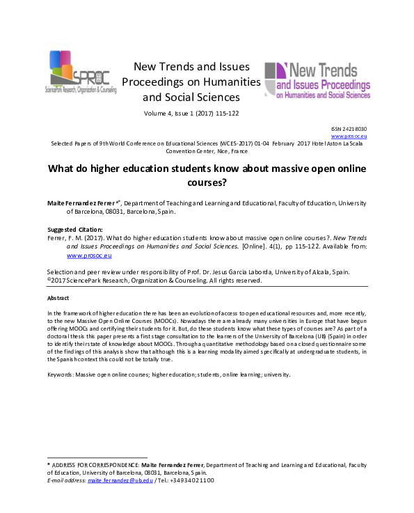 (PDF) What do higher education students know about massive open online ...