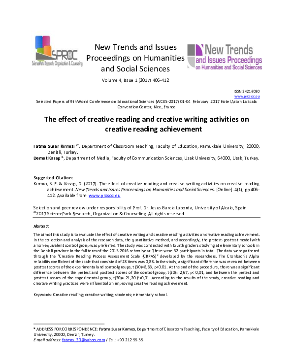 (PDF) The effect of creative reading and creative writing activities on ...