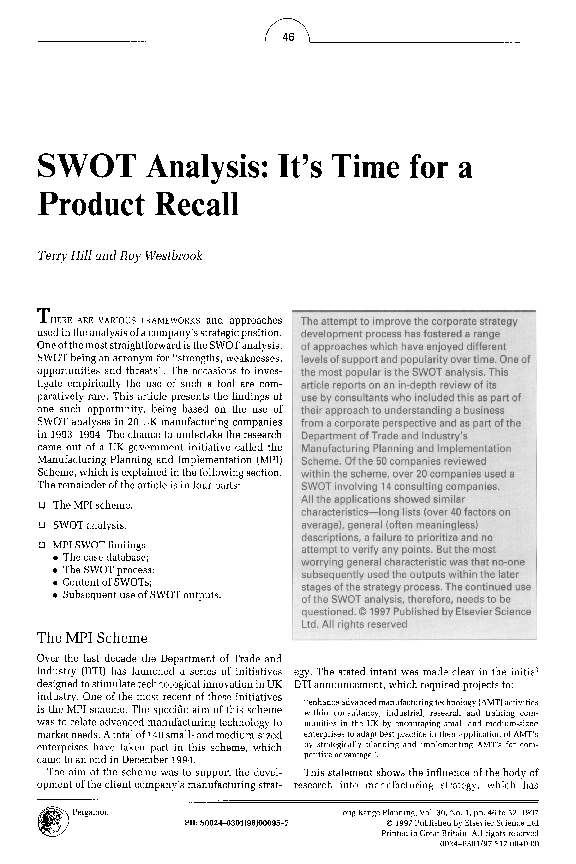 Pdf Swot Analysis It S Time For A Product Recall Raj Tiwari Academia Edu