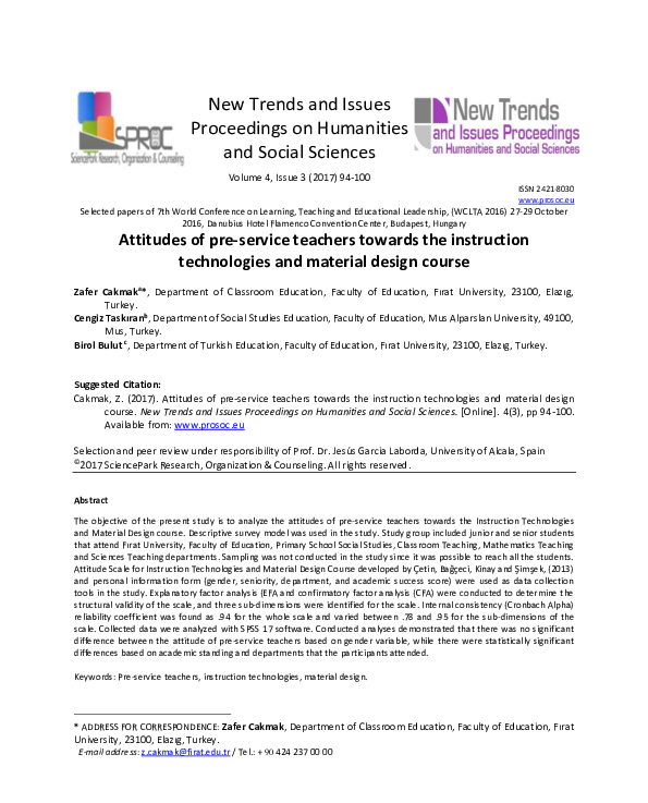 (PDF) Attitudes of pre-service teachers towards the instruction ...