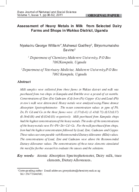 (PDF) ASSESMENT OF HEAVY METALS Assessment of Heavy Metals in Milk from ...