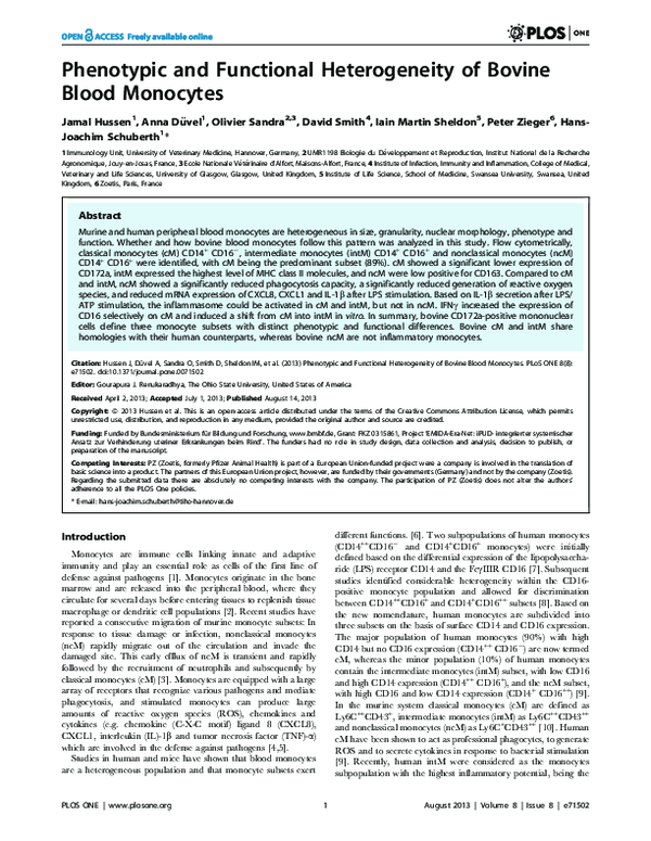 (PDF) Phenotypic and Functional Heterogeneity of Bovine Blood Monocytes