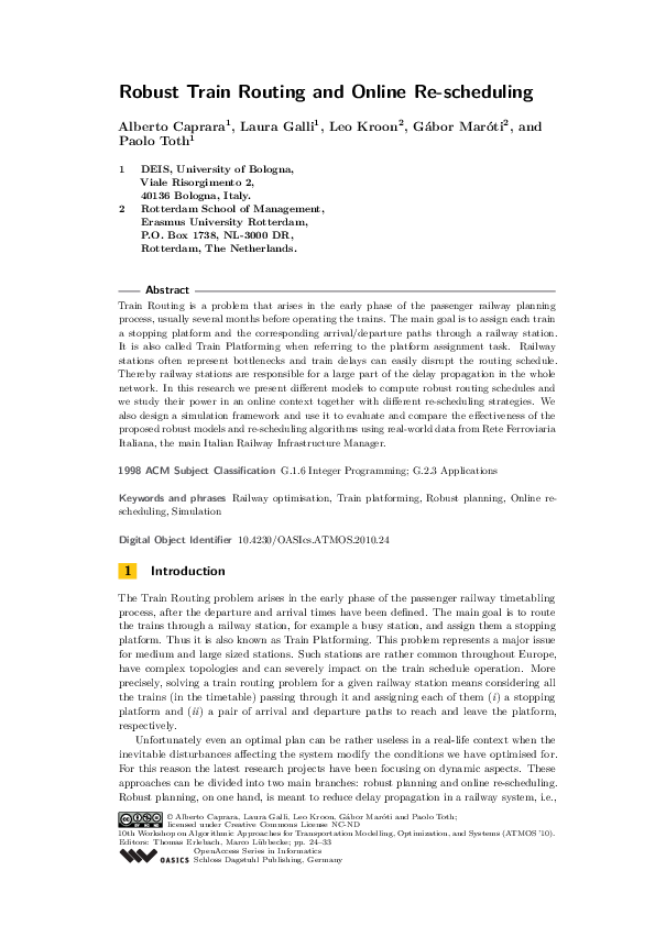 (PDF) Robust Train routing and online re-scheduling