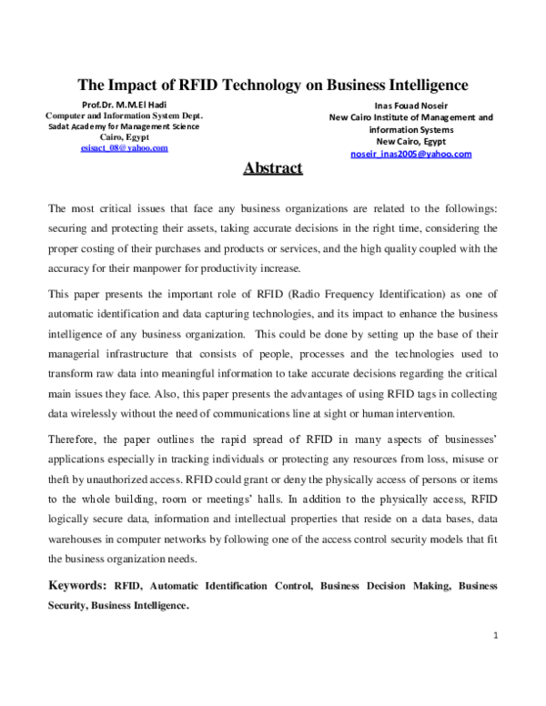(PDF) The Impact of RFID Technology on Business Intelligence Inas