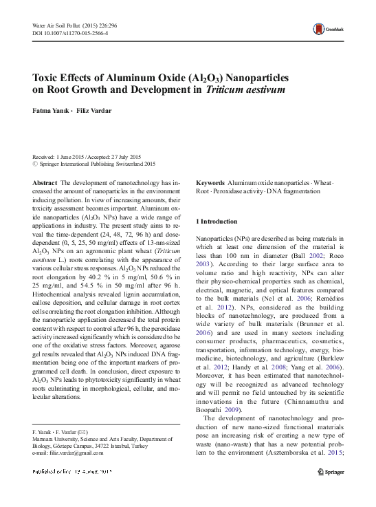 (PDF) Toxic Effects of Aluminum Oxide (Al 2 O 3 ) Nanoparticles on Root ...