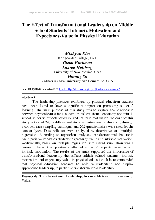 (PDF) The Effect of Transformational Leadership on Middle School ...