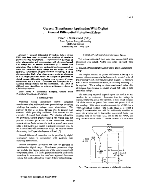 (PDF) Current Transformer Application With Digital Ground Differential