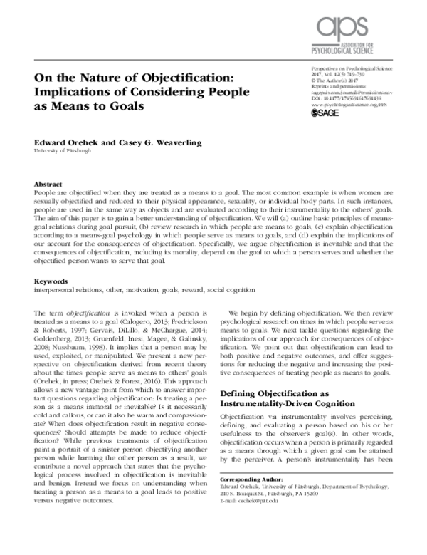 (PDF) On the Nature of Objectification: Implications of Considering ...